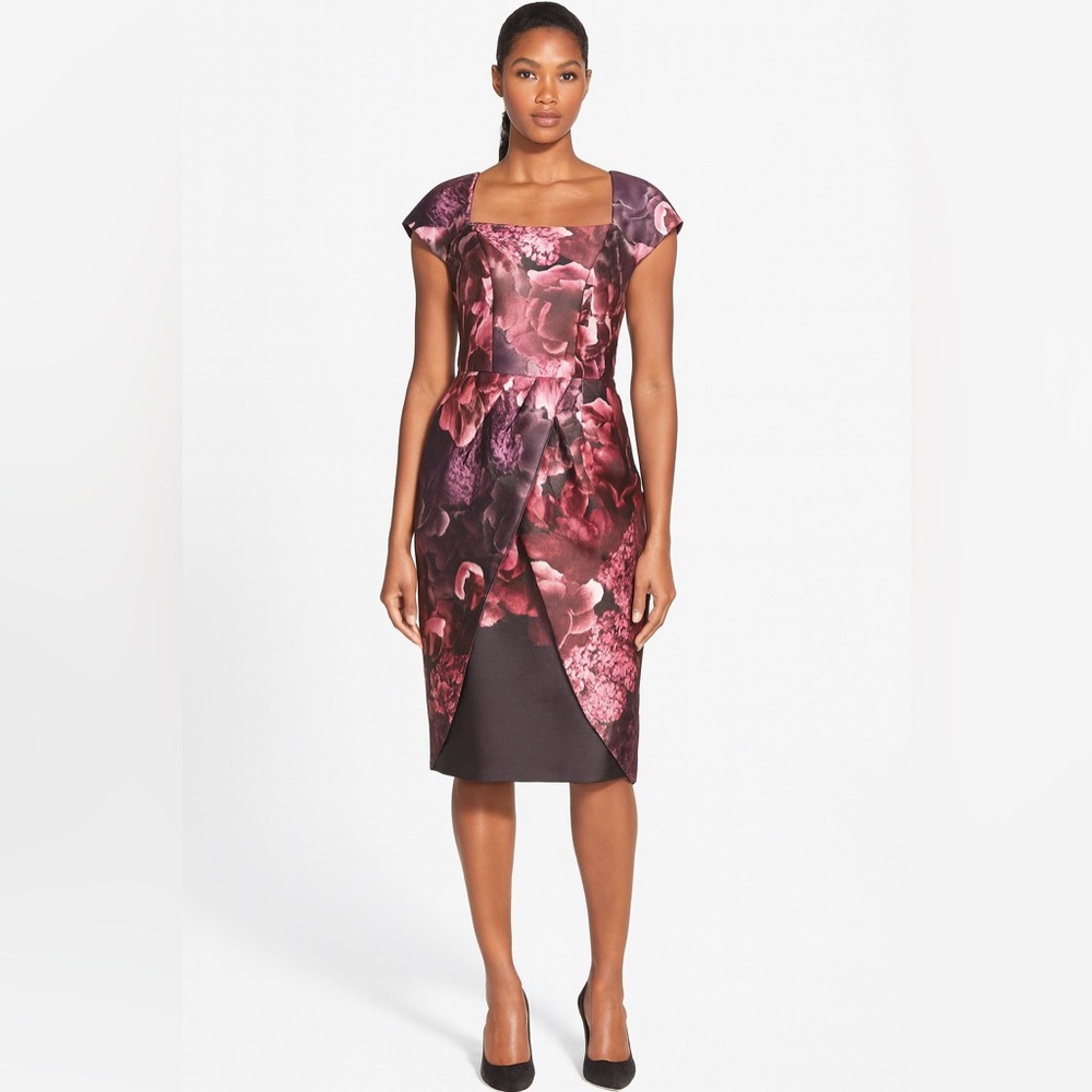 Gorgeous Kay Unger Floral Satin Cocktail Dress